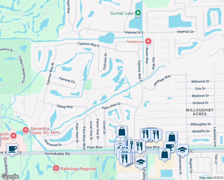 map of restaurants, bars, coffee shops, grocery stores, and more near 390 Country Club Lane in Naples