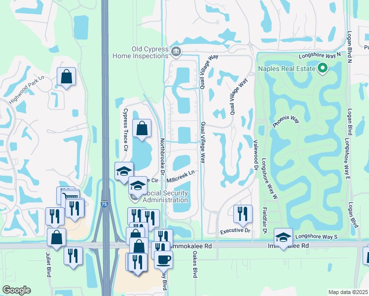 map of restaurants, bars, coffee shops, grocery stores, and more near 2540 Aspen Creek Lane in Naples