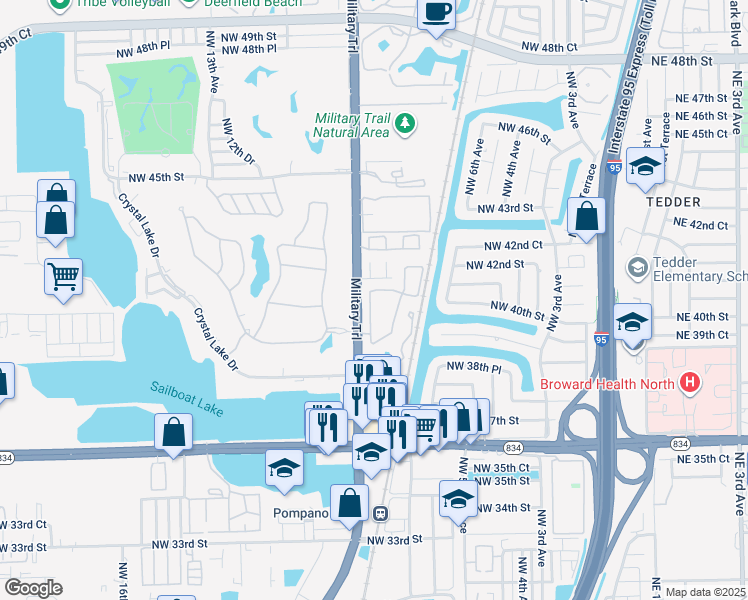 map of restaurants, bars, coffee shops, grocery stores, and more near 4053 Eastridge Circle in Pompano Beach