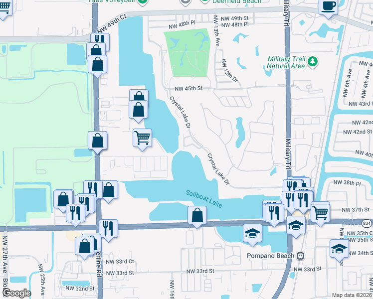 map of restaurants, bars, coffee shops, grocery stores, and more near 4117 Crystal Lake Drive in Pompano Beach