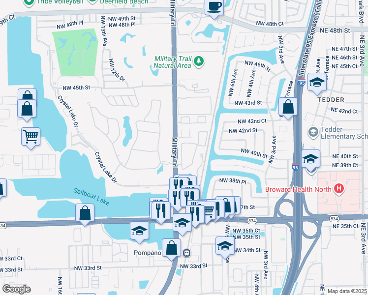 map of restaurants, bars, coffee shops, grocery stores, and more near 4053 Eastridge Circle in Pompano Beach