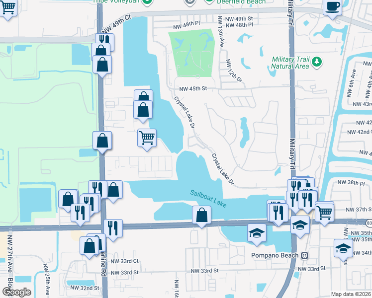 map of restaurants, bars, coffee shops, grocery stores, and more near 4117 Crystal Lake Drive in Pompano Beach