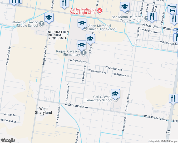 map of restaurants, bars, coffee shops, grocery stores, and more near 1024 South Los Ebanos Boulevard in Mission