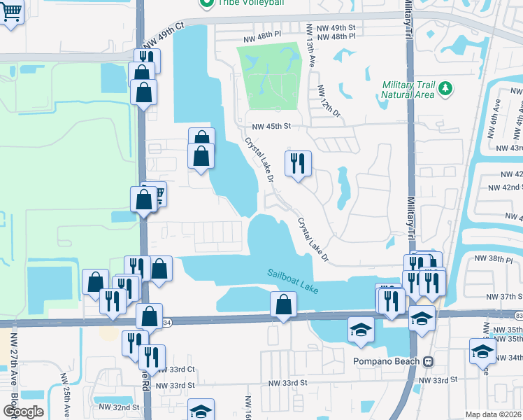 map of restaurants, bars, coffee shops, grocery stores, and more near 4119 Crystal Lake Drive in Pompano Beach