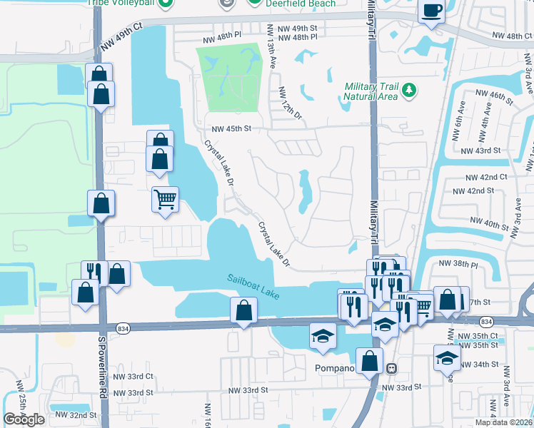map of restaurants, bars, coffee shops, grocery stores, and more near 4000 Crystal Lake Drive in Pompano Beach