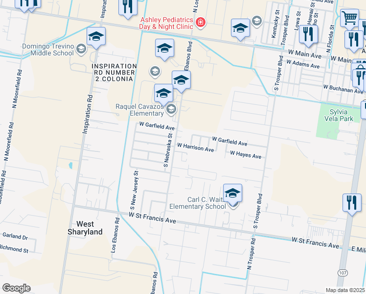 map of restaurants, bars, coffee shops, grocery stores, and more near 1024 South Los Ebanos Boulevard in Mission