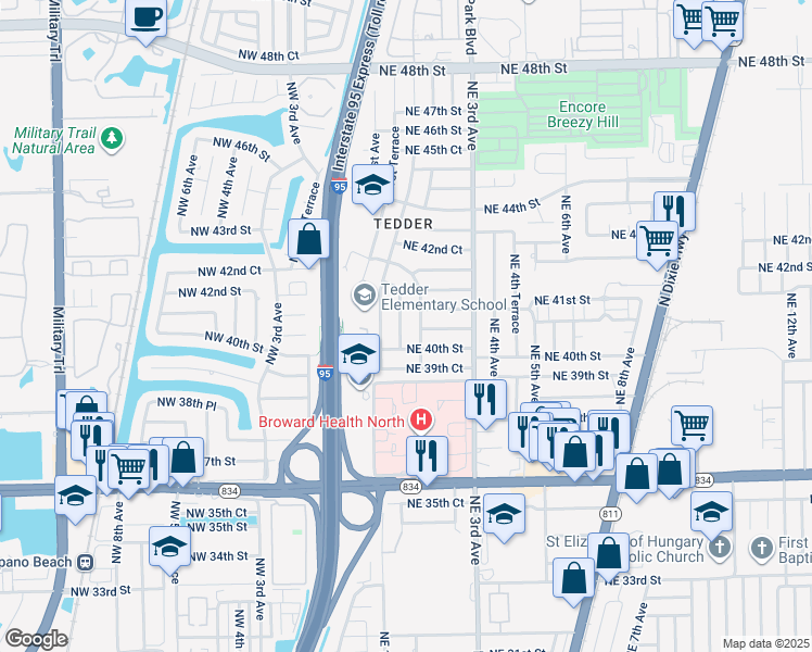 map of restaurants, bars, coffee shops, grocery stores, and more near 4001 Northeast 2nd Terrace in Pompano Beach