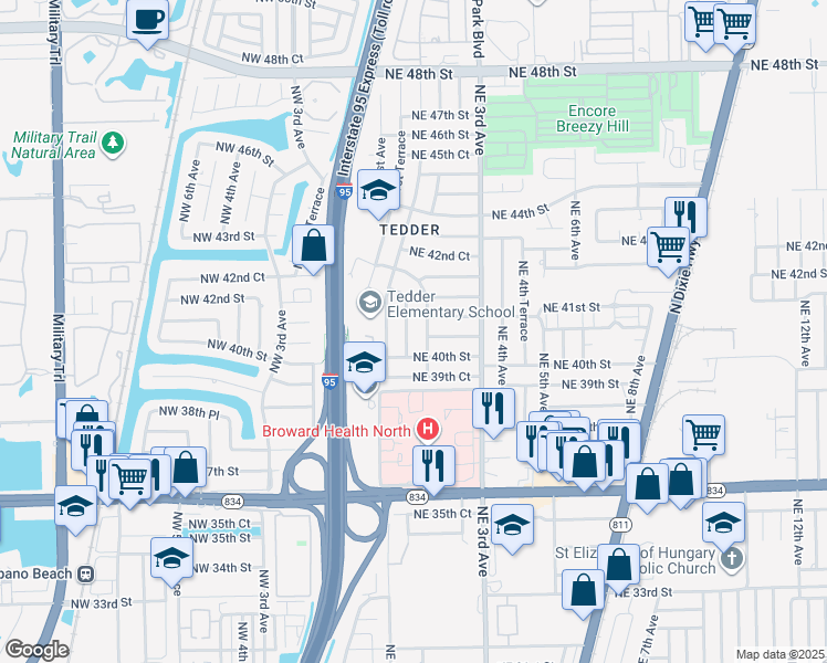 map of restaurants, bars, coffee shops, grocery stores, and more near 4001 Northeast 2nd Terrace in Pompano Beach