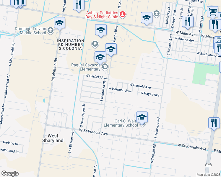 map of restaurants, bars, coffee shops, grocery stores, and more near 1024 South Los Ebanos Boulevard in Mission