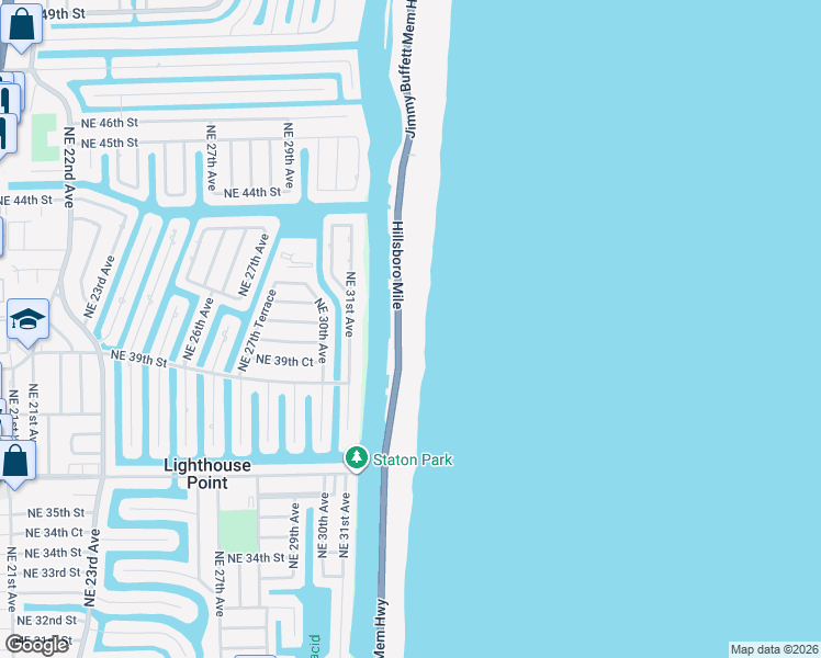 map of restaurants, bars, coffee shops, grocery stores, and more near 1051 Florida A1A in Hillsboro Beach