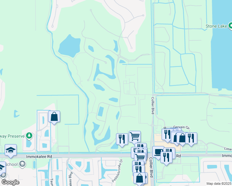 map of restaurants, bars, coffee shops, grocery stores, and more near 4175 Broken Back Road in Naples
