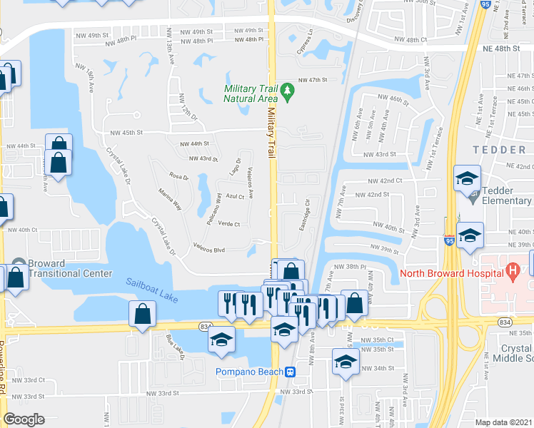map of restaurants, bars, coffee shops, grocery stores, and more near 4161 Northwest 9th Avenue in Pompano Beach