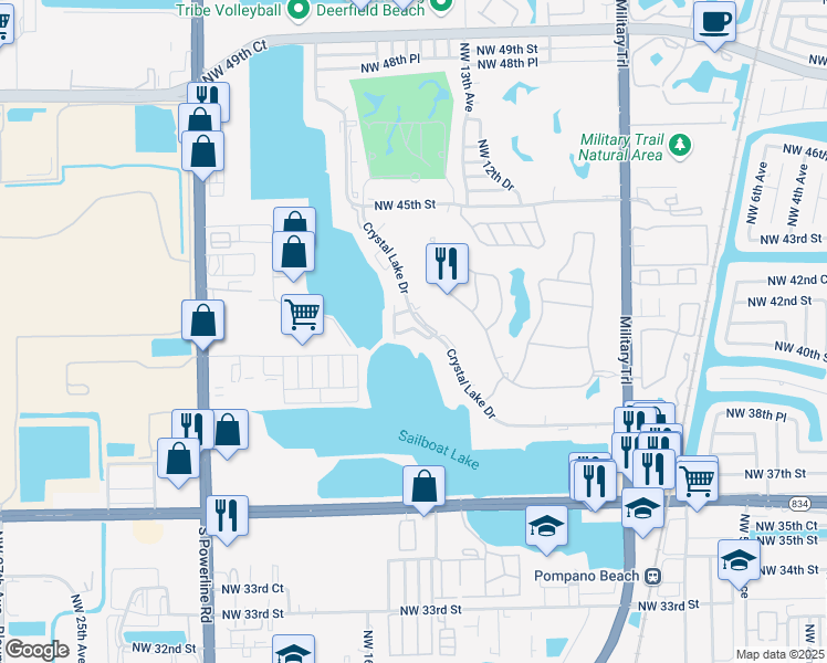 map of restaurants, bars, coffee shops, grocery stores, and more near 4100 Crystal Lake Drive in Pompano Beach