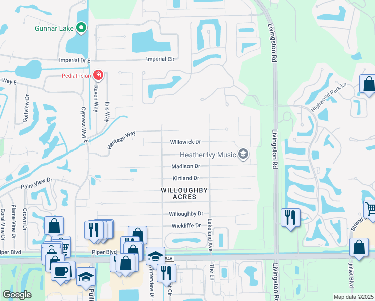 map of restaurants, bars, coffee shops, grocery stores, and more near 138 Willowick Drive in Naples