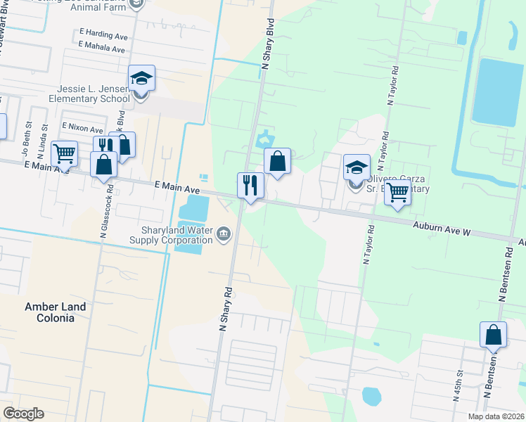 map of restaurants, bars, coffee shops, grocery stores, and more near 5900 Mile 5 North Road in McAllen
