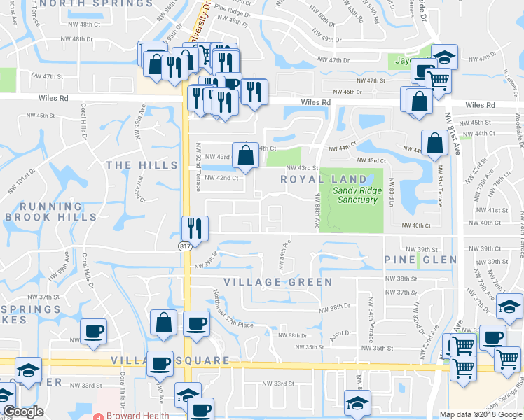 map of restaurants, bars, coffee shops, grocery stores, and more near 4137 Northwest 88th Avenue in Pompano Beach
