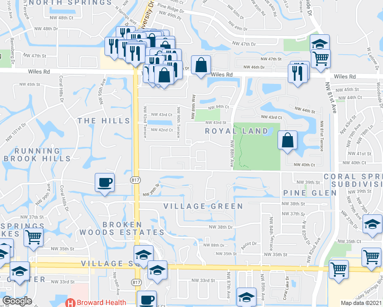 map of restaurants, bars, coffee shops, grocery stores, and more near 4129 Northwest 88th Avenue in Pompano Beach