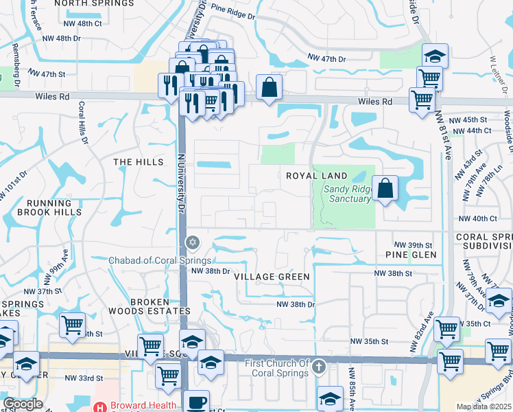 map of restaurants, bars, coffee shops, grocery stores, and more near 4142 Northwest 90th Avenue in Pompano Beach