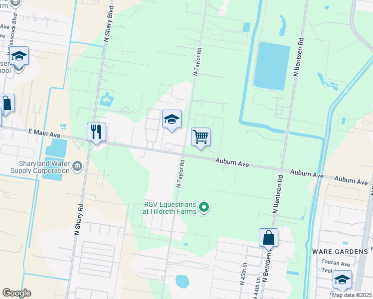 map of restaurants, bars, coffee shops, grocery stores, and more near 8004 North Taylor Road in McAllen