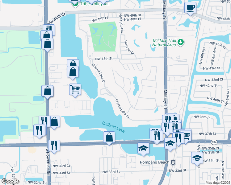 map of restaurants, bars, coffee shops, grocery stores, and more near 4100 Crystal Lake Drive in Pompano Beach