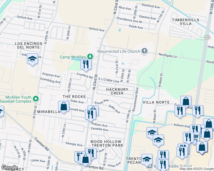 map of restaurants, bars, coffee shops, grocery stores, and more near 2120 Grayson Avenue in McAllen