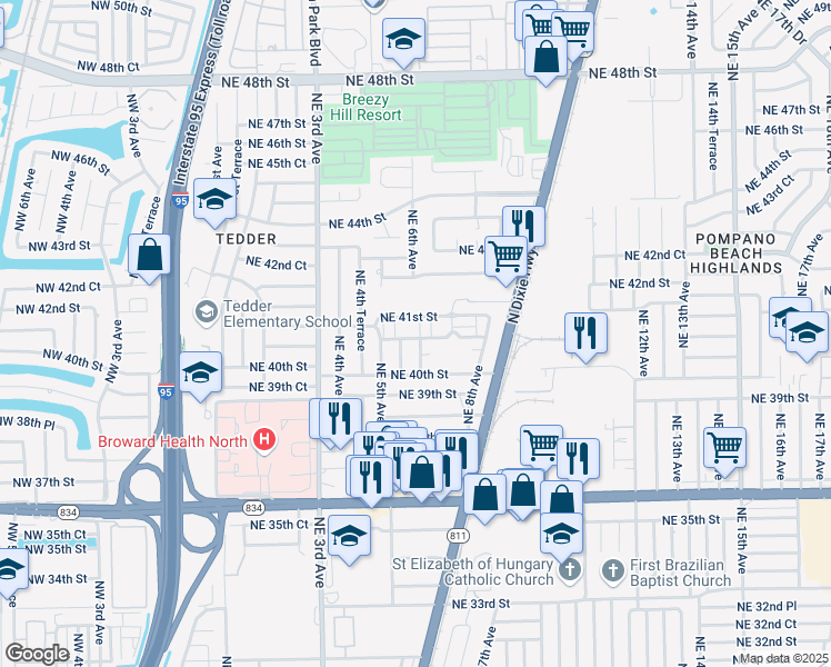 map of restaurants, bars, coffee shops, grocery stores, and more near 4201 Northeast 7th Avenue in Pompano Beach