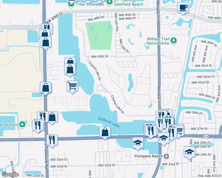map of restaurants, bars, coffee shops, grocery stores, and more near 4100 Crystal Lake Drive in Pompano Beach