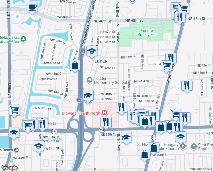map of restaurants, bars, coffee shops, grocery stores, and more near 248 Northeast 41st Street in Pompano Beach