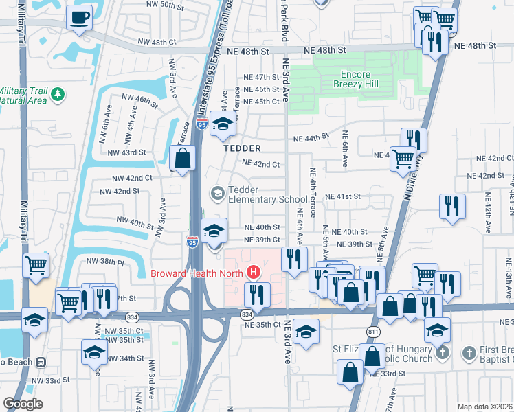 map of restaurants, bars, coffee shops, grocery stores, and more near 248 Northeast 41st Street in Pompano Beach