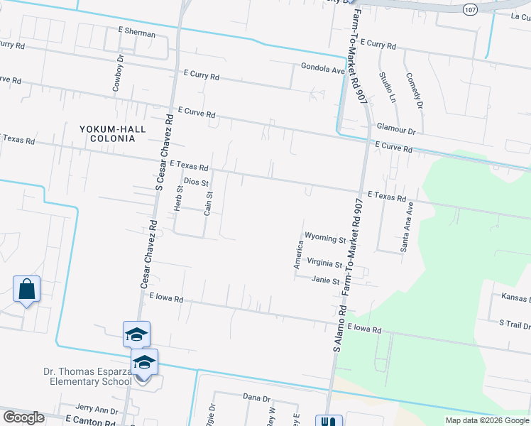 map of restaurants, bars, coffee shops, grocery stores, and more near 4916 East Texas Road in Edinburg