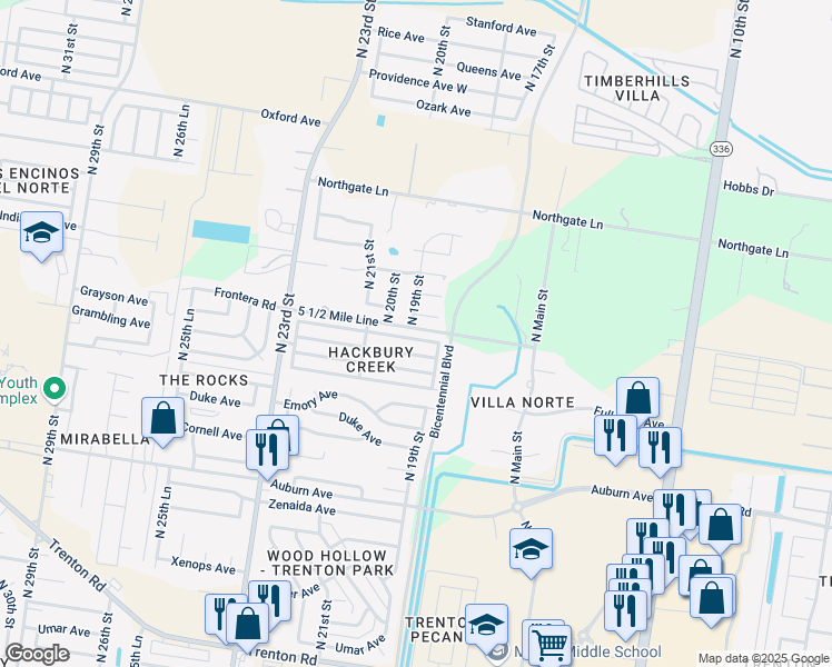 map of restaurants, bars, coffee shops, grocery stores, and more near 1825 Harvard Avenue in McAllen