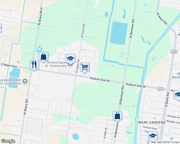 map of restaurants, bars, coffee shops, grocery stores, and more near 4812 Auburn Avenue in McAllen