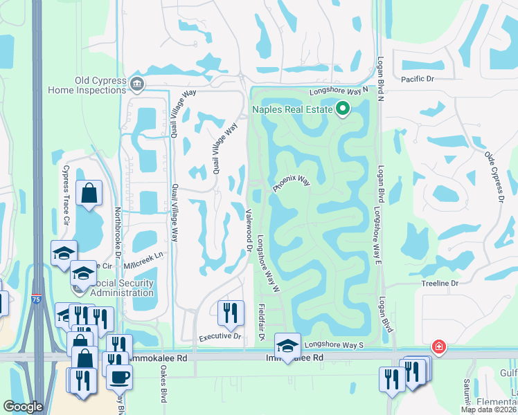 map of restaurants, bars, coffee shops, grocery stores, and more near 11345 Longshore Way West in Naples
