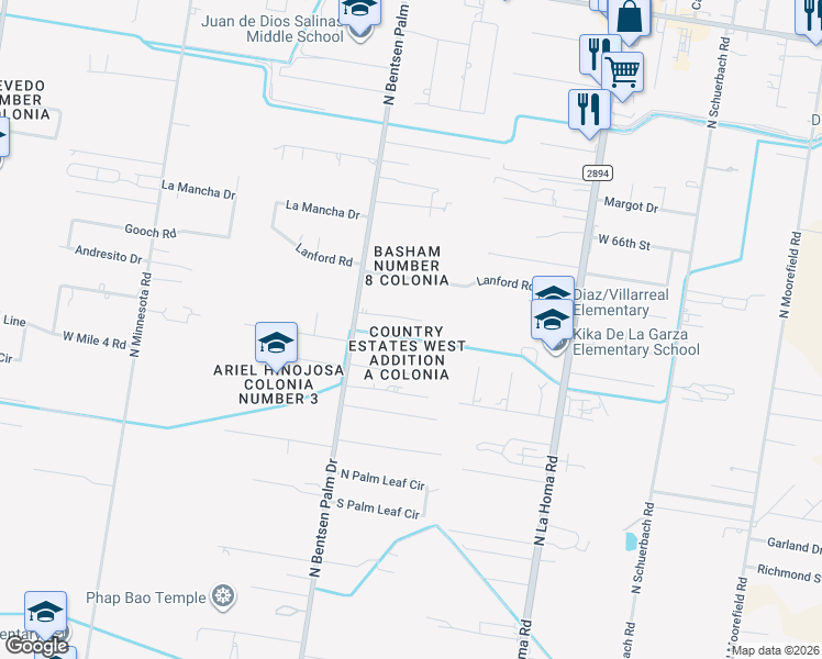 map of restaurants, bars, coffee shops, grocery stores, and more near 5460 North Bentsen Palm Drive in Mission