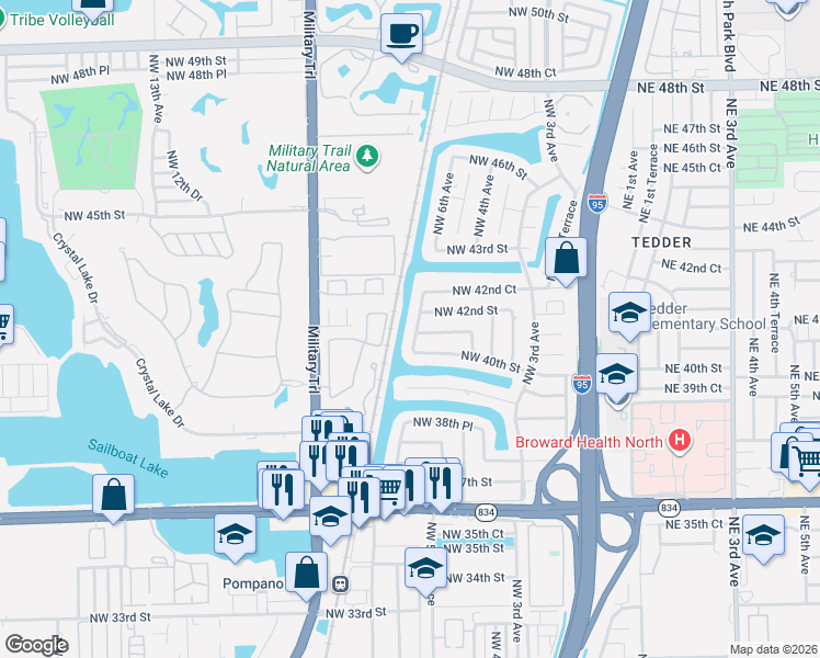 map of restaurants, bars, coffee shops, grocery stores, and more near 470 Northwest 42nd Street in Pompano Beach