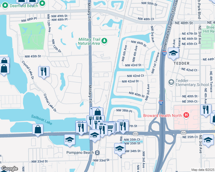 map of restaurants, bars, coffee shops, grocery stores, and more near 4136 Eastridge Circle in Pompano Beach