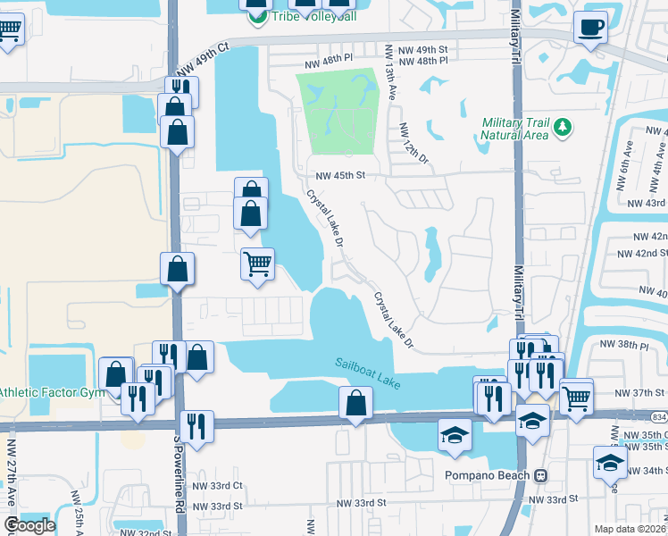 map of restaurants, bars, coffee shops, grocery stores, and more near 4157 Crystal Lake Drive in Pompano Beach