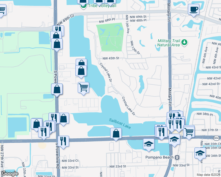 map of restaurants, bars, coffee shops, grocery stores, and more near 4157 Crystal Lake Drive in Pompano Beach
