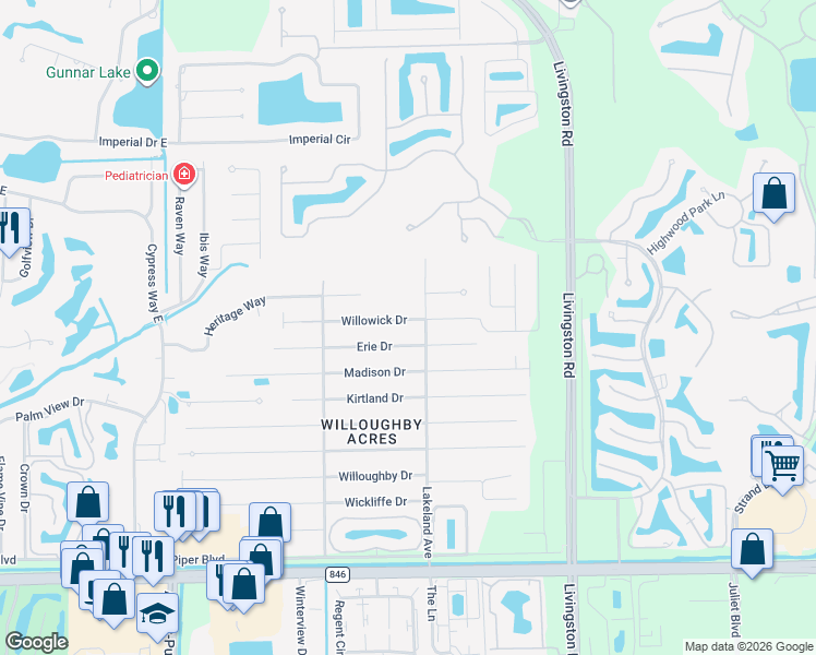 map of restaurants, bars, coffee shops, grocery stores, and more near 184 Willowick Drive in Naples