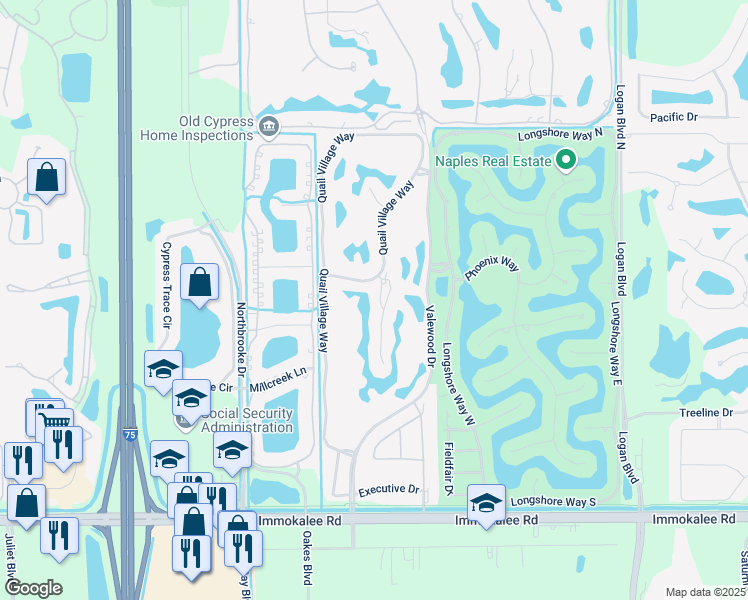 map of restaurants, bars, coffee shops, grocery stores, and more near 10372 Quail Crown Drive in Naples