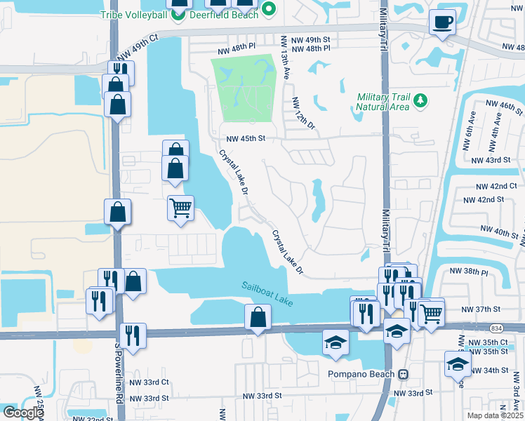 map of restaurants, bars, coffee shops, grocery stores, and more near 4100 Crystal Lake Drive in Pompano Beach
