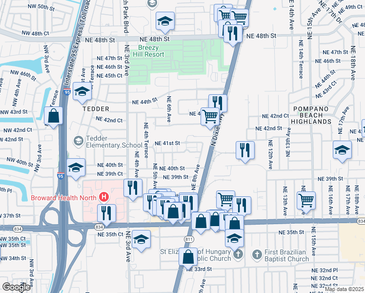 map of restaurants, bars, coffee shops, grocery stores, and more near 4201 Northeast 7th Avenue in Pompano Beach