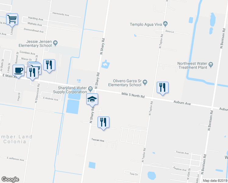 map of restaurants, bars, coffee shops, grocery stores, and more near 2513 5 Mile Line in Mission