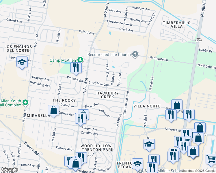 map of restaurants, bars, coffee shops, grocery stores, and more near 2016 Grayson Avenue in McAllen