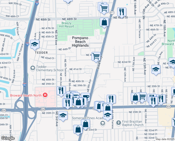 map of restaurants, bars, coffee shops, grocery stores, and more near 700 Northeast 41st Street in Pompano Beach