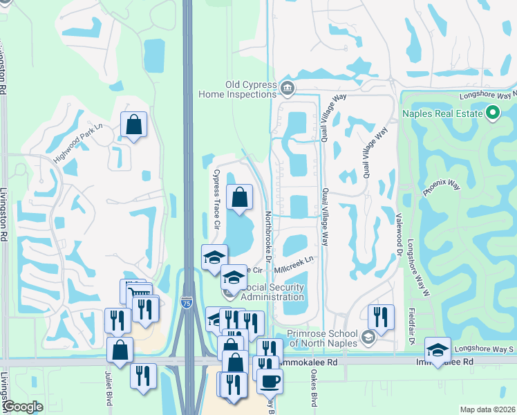 map of restaurants, bars, coffee shops, grocery stores, and more near 2720 Cypress Trace Circle in Naples