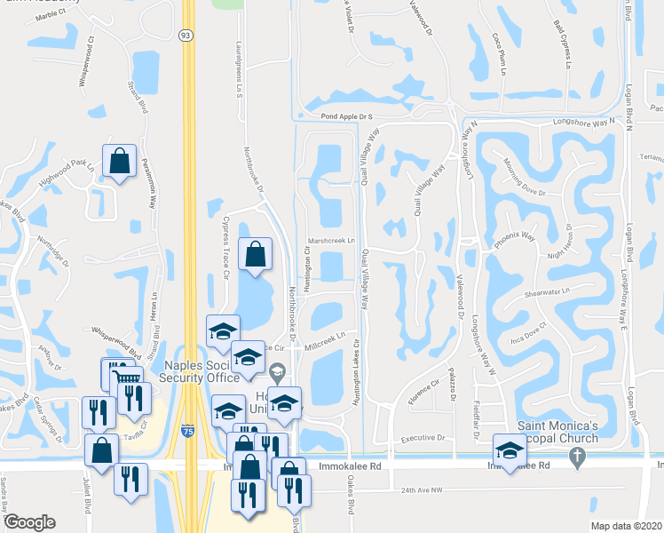map of restaurants, bars, coffee shops, grocery stores, and more near 2565 Aspen Creek Lane in Naples