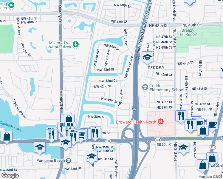 map of restaurants, bars, coffee shops, grocery stores, and more near 4120 Northwest 3rd Court in Deerfield Beach