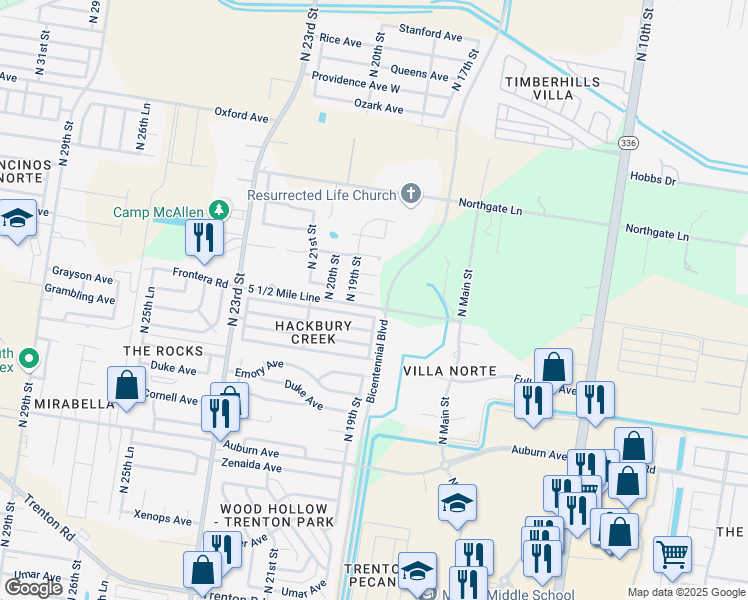 map of restaurants, bars, coffee shops, grocery stores, and more near 1809 Harvard Avenue in McAllen