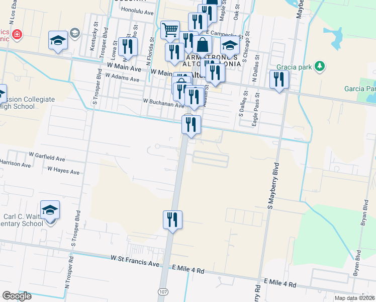map of restaurants, bars, coffee shops, grocery stores, and more near 610 South Alton Boulevard in Alton
